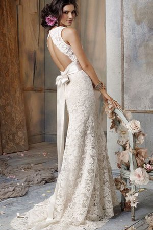 Abito da Sposa Buco Della Serratura Schiena Vintage V-Scollo con Nastro Seducente