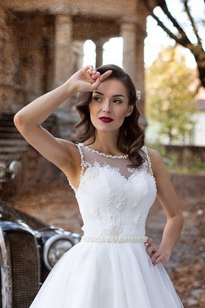 Abito da Sposa Coda A Strascico Corto con Piega con Perline Naturale A-Line