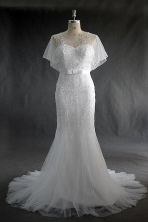 Abito da Sposa con Manica Corte in Pizzo in Tulle Sexy con Perline